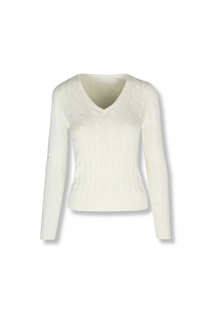 Zopfmusterpullover mit V-Ausschnitt