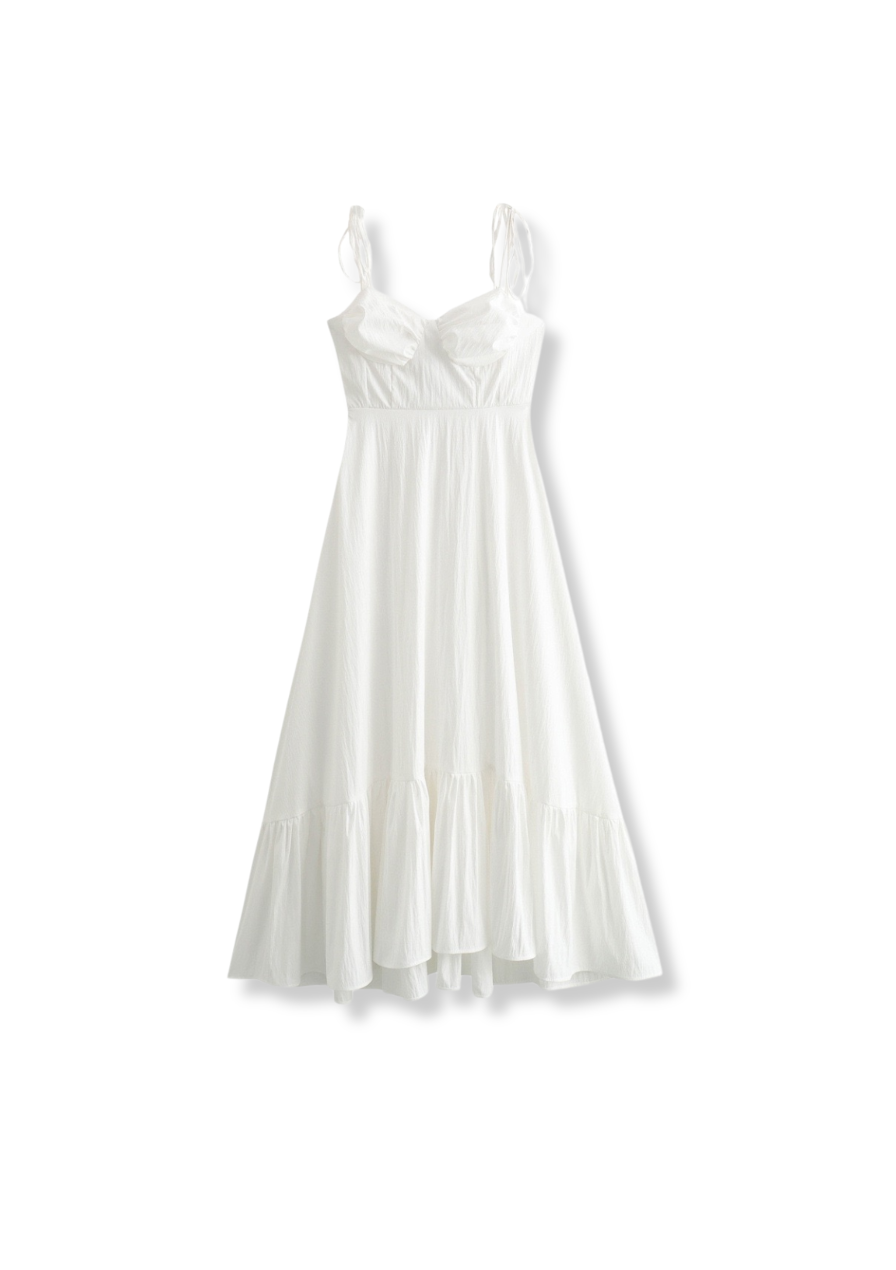 Langes Popelinekleid mit Rüschen